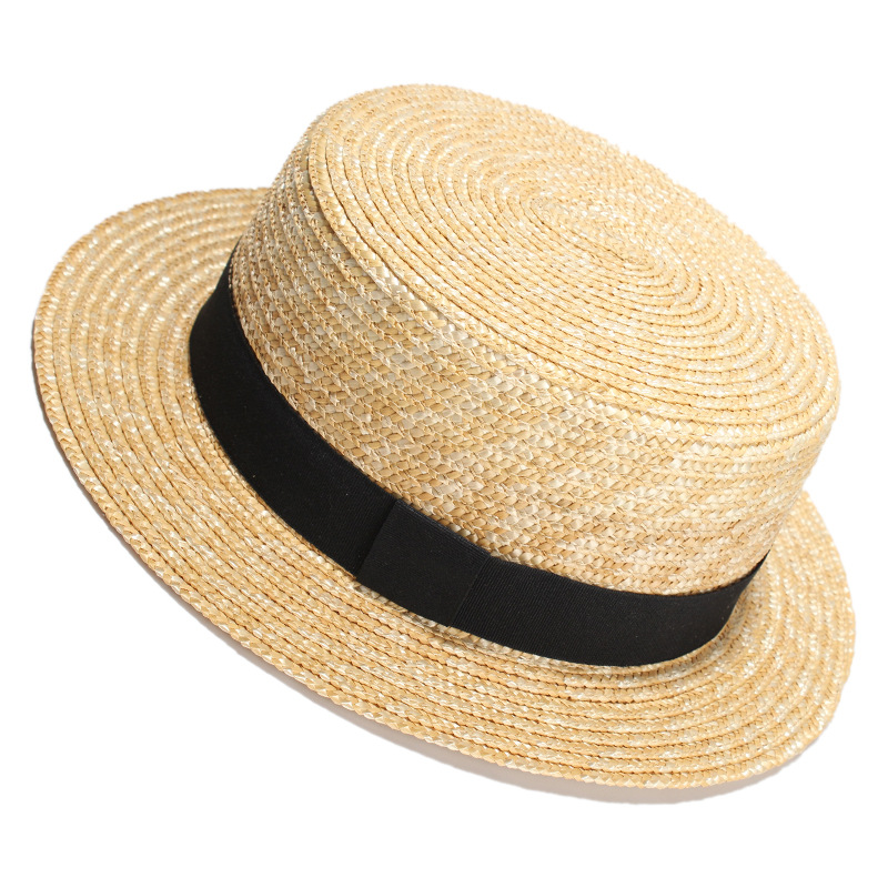 Flat Top Natural Wheat Straw Hat
